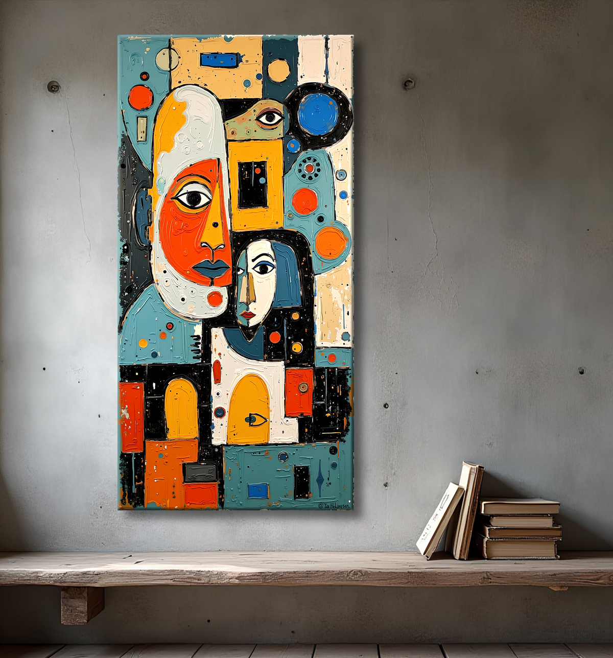 Tableau moderne : portrait inspiration cubiste avec decor