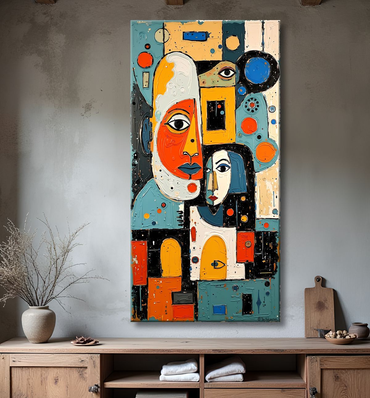 Tableau moderne : portrait inspiration cubiste avec decor