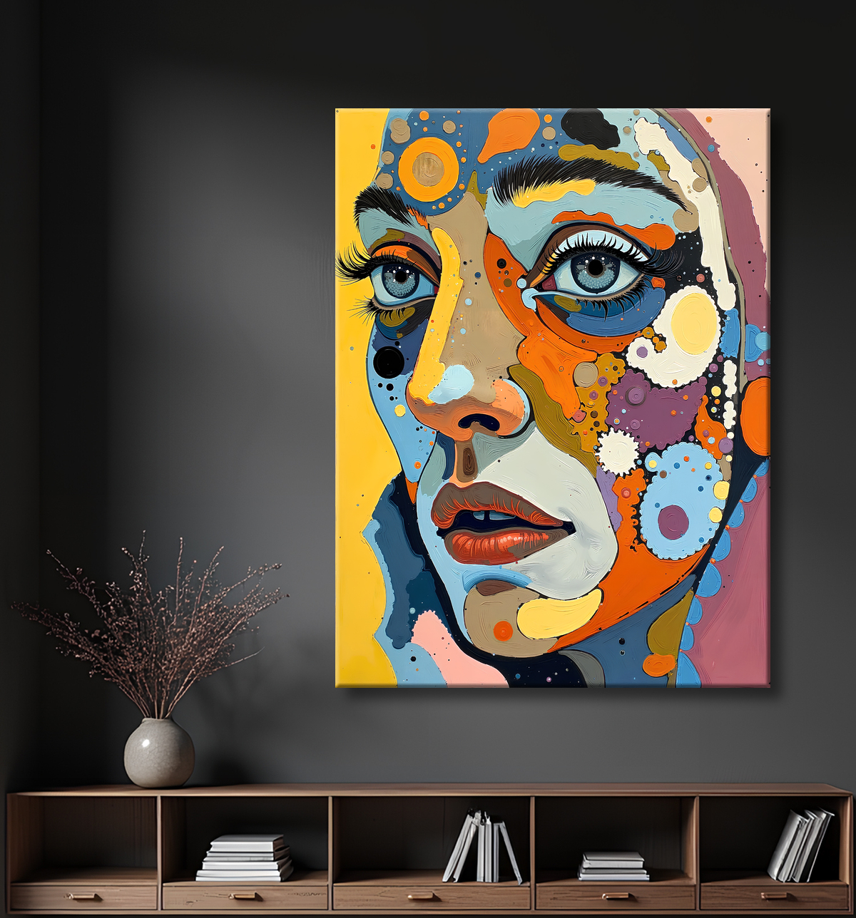 Tableau moderne : portrait inspiration cubiste avec decor