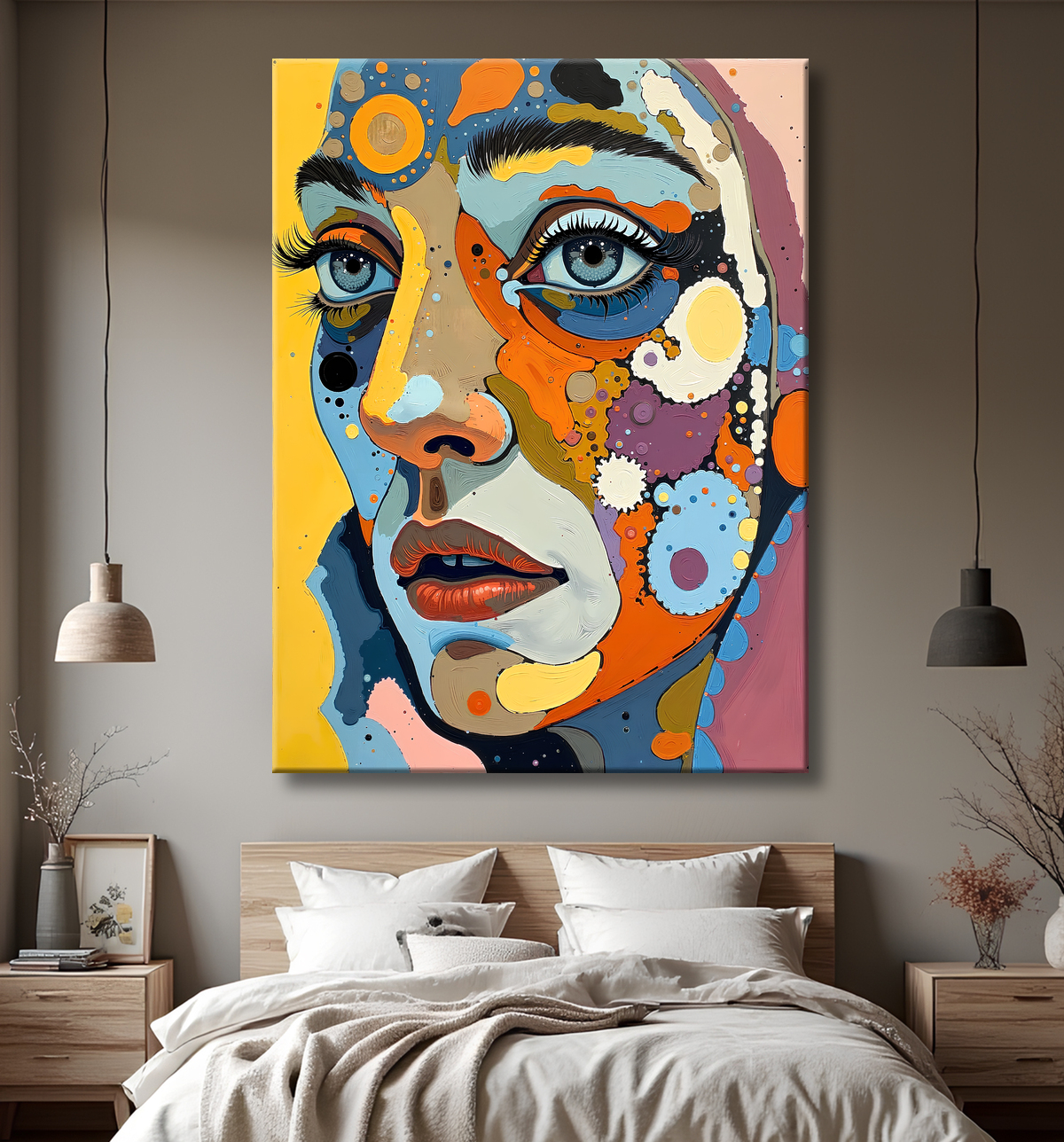 Tableau moderne : portrait inspiration cubiste avec decor