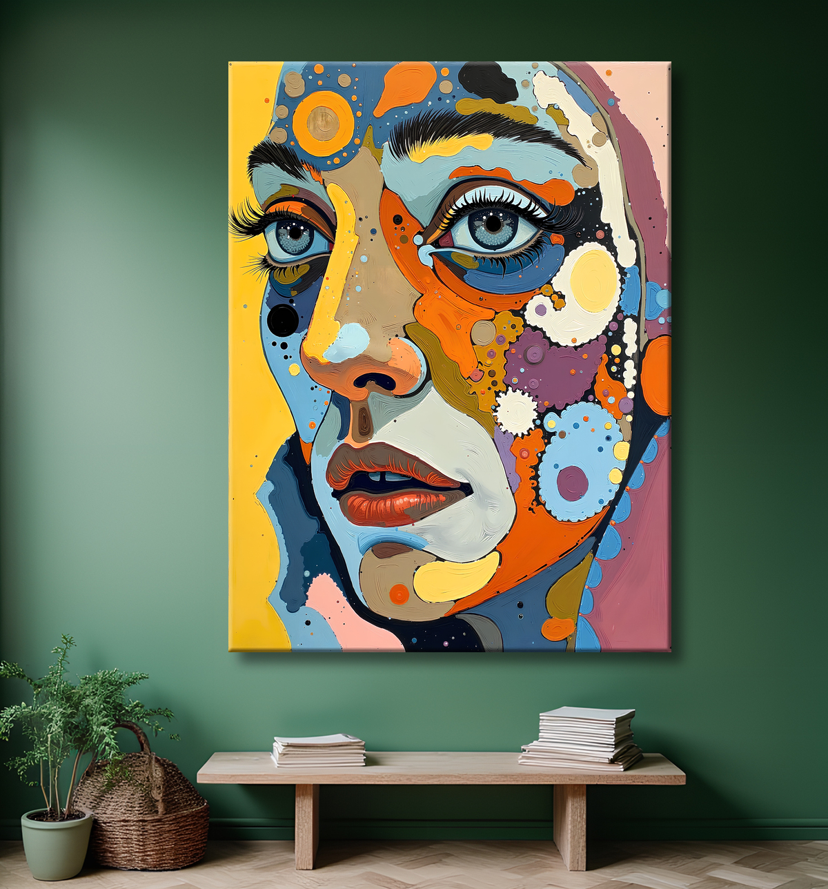 Tableau moderne : portrait inspiration cubiste avec decor