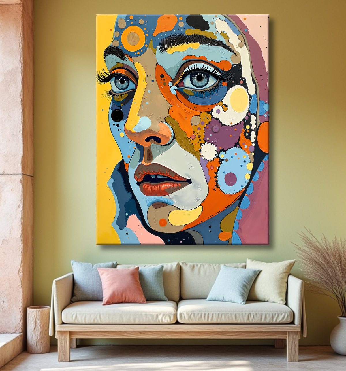 Tableau moderne : portrait inspiration cubiste avec decor