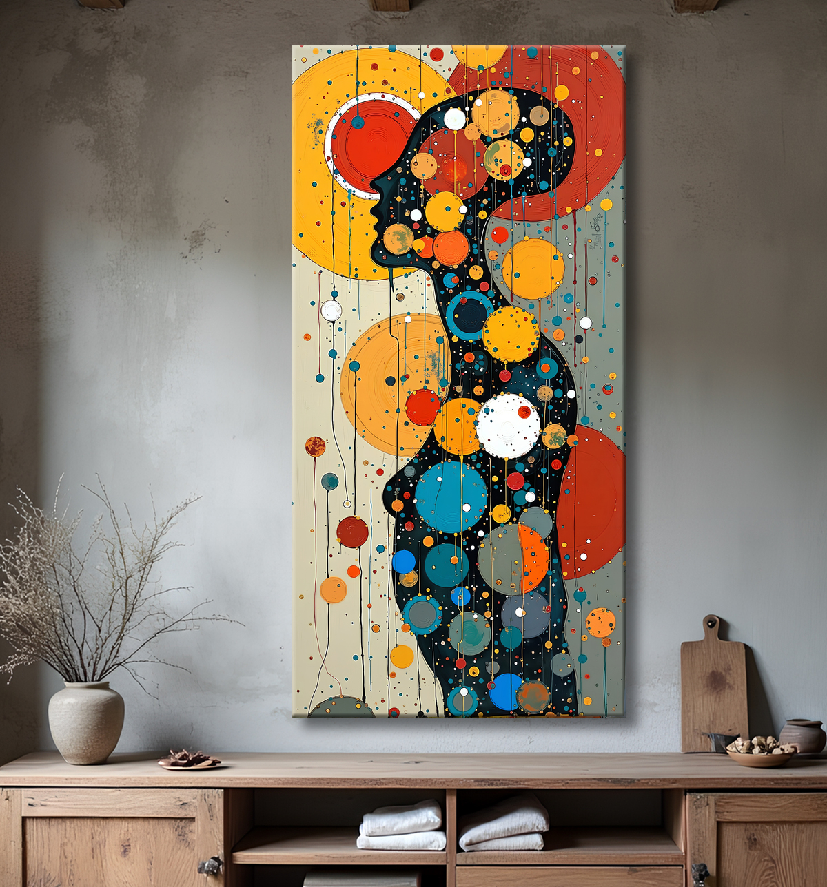 Tableau moderne : portrait inspiration cubiste avec decor