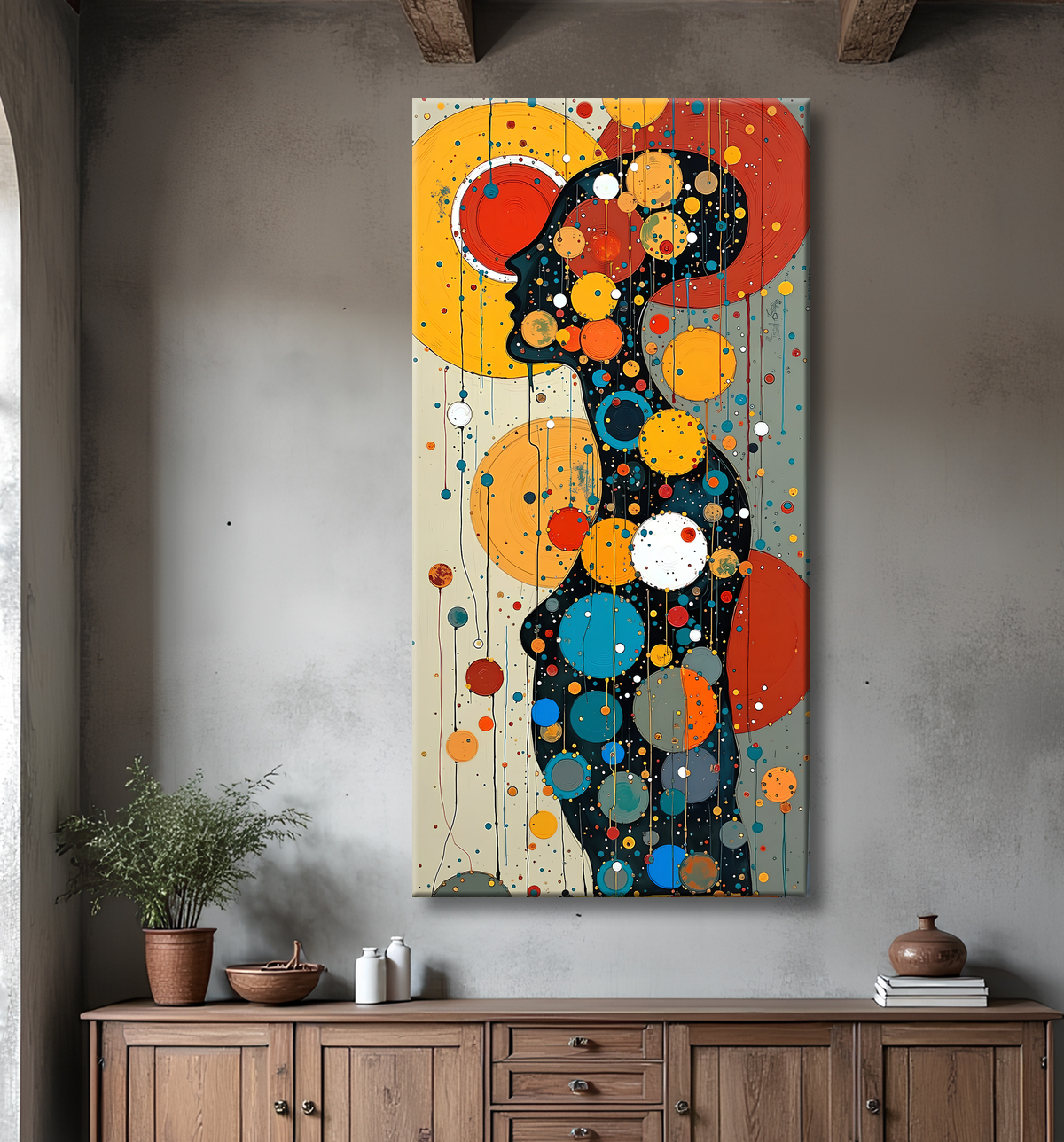 Tableau moderne : portrait inspiration cubiste avec decor