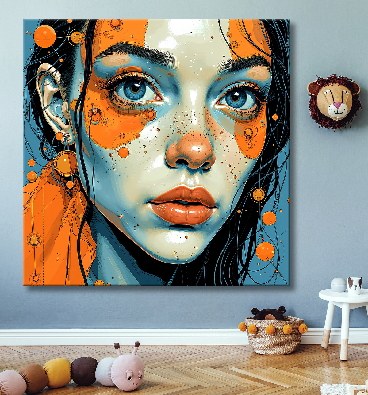 Tableau moderne : portrait inspiration cubiste avec decor