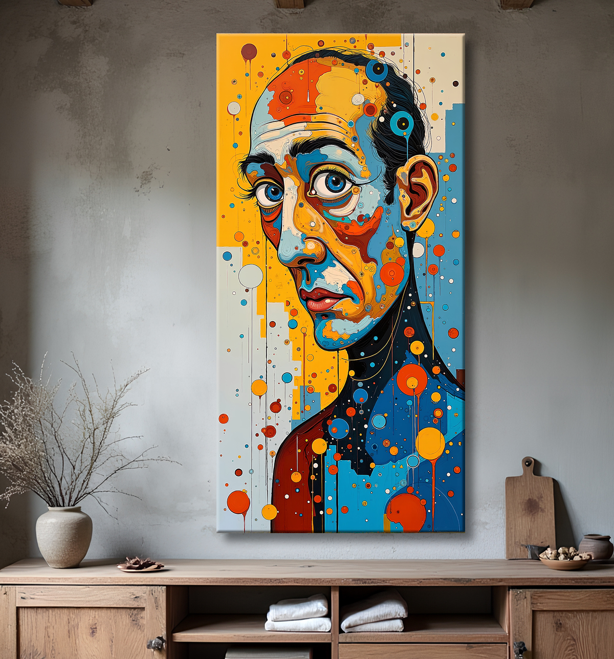 Tableau moderne : portrait inspiration cubiste avec decor