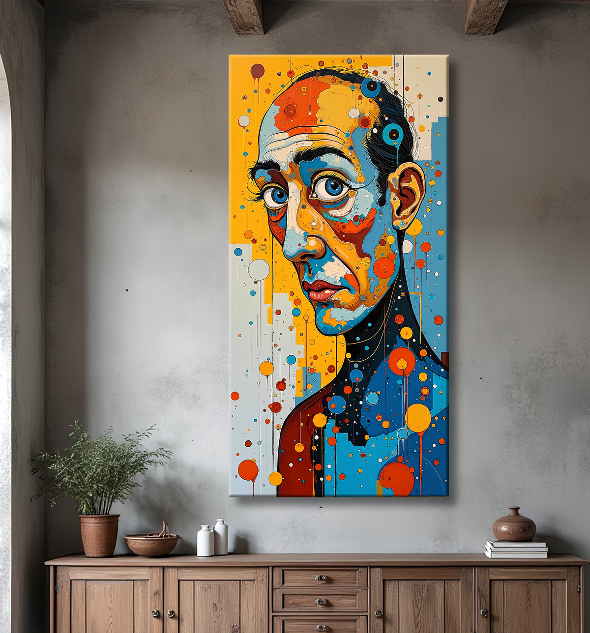 Tableau moderne : portrait inspiration cubiste avec decor
