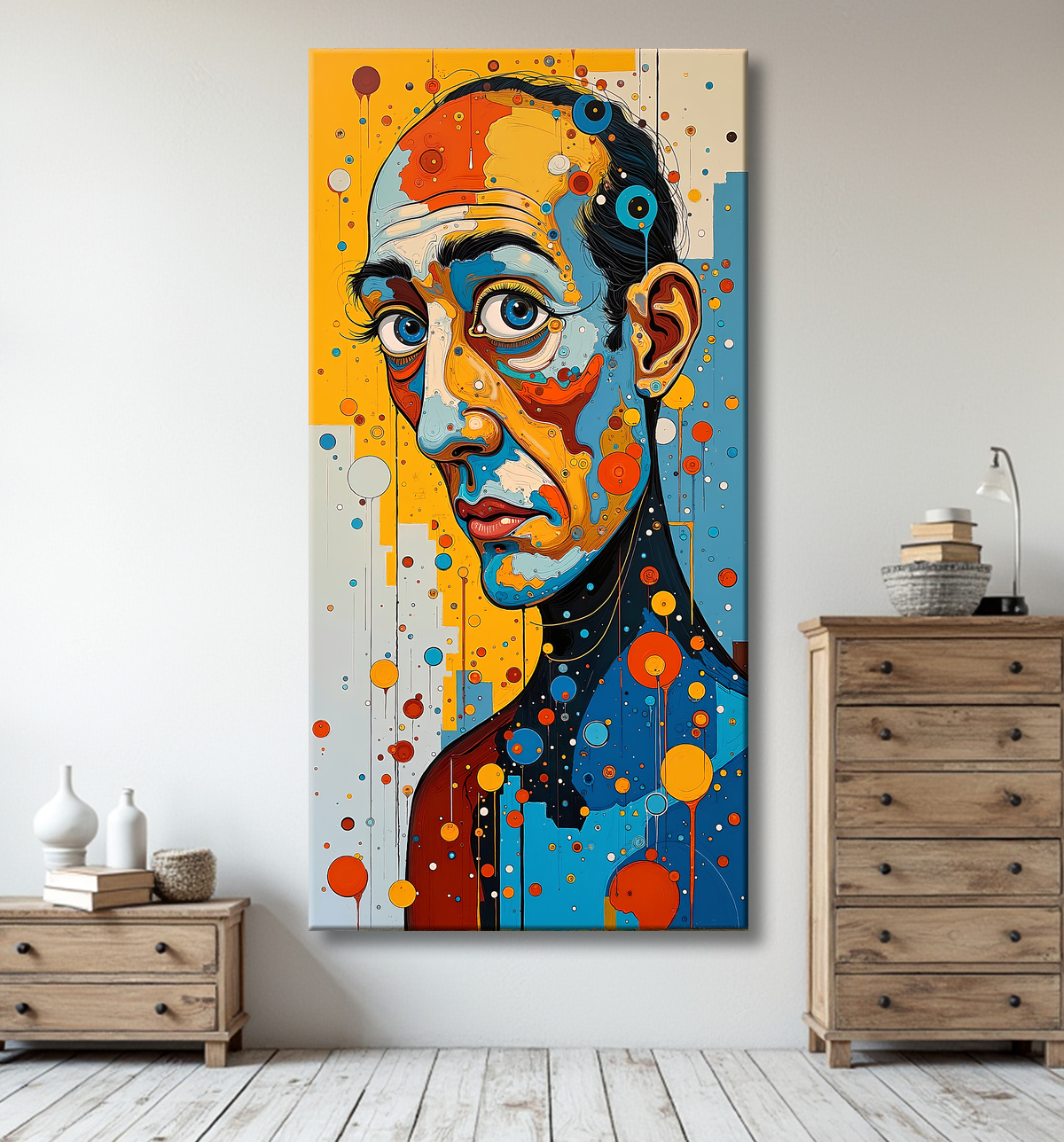 Tableau moderne : portrait inspiration cubiste avec decor