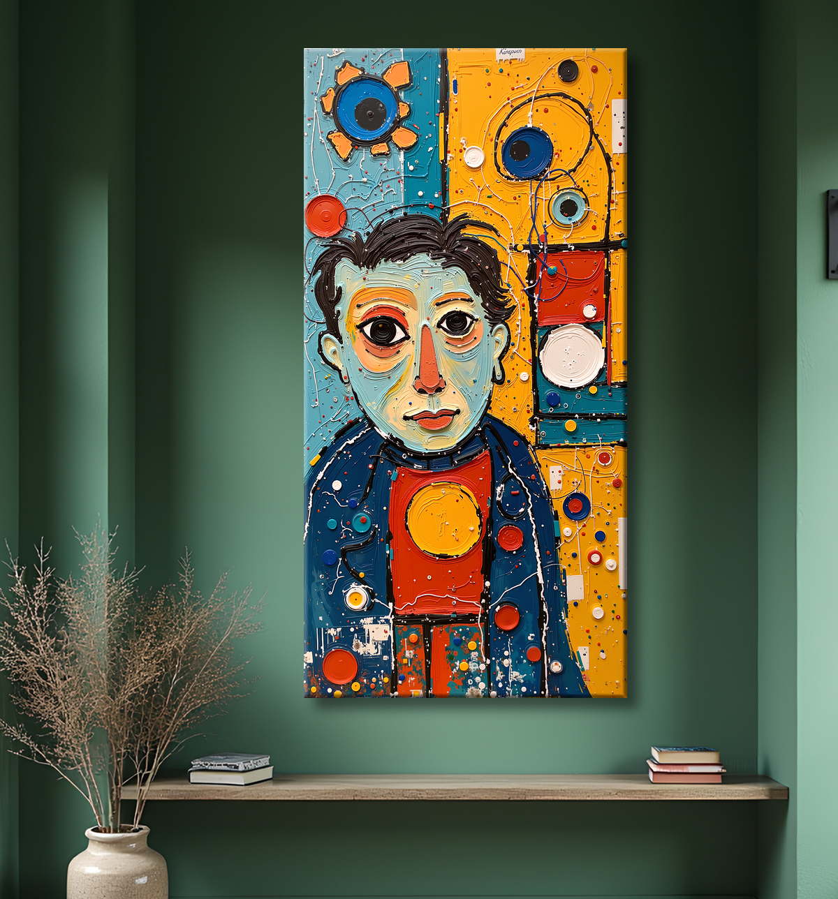 Tableau moderne : portrait inspiration cubiste avec decor