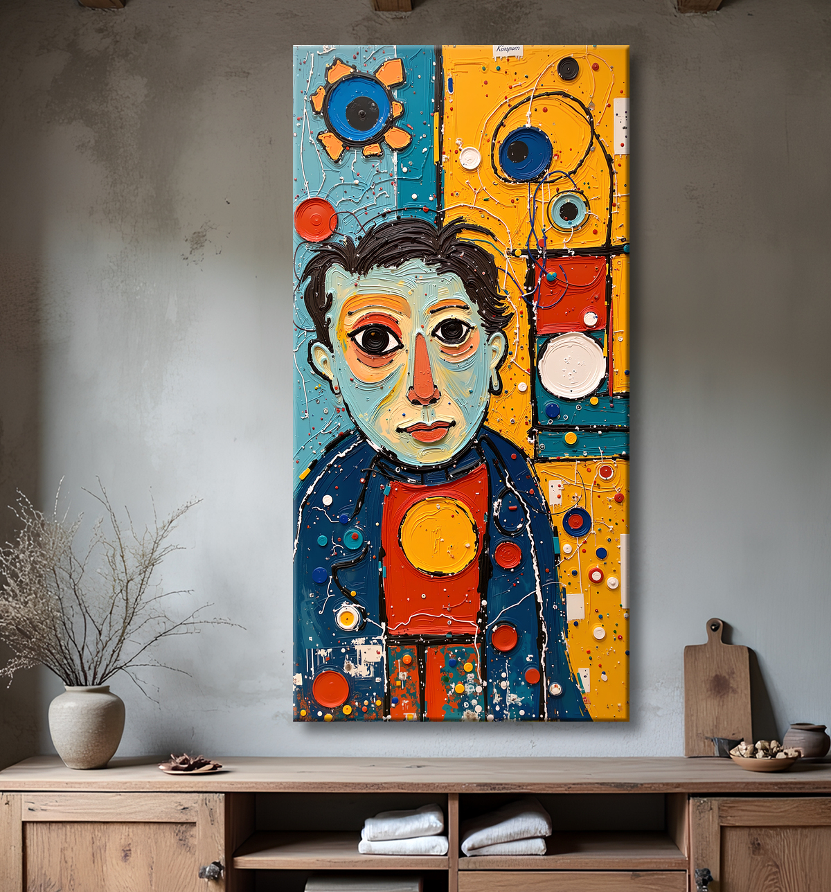 Tableau moderne : portrait inspiration cubiste avec decor
