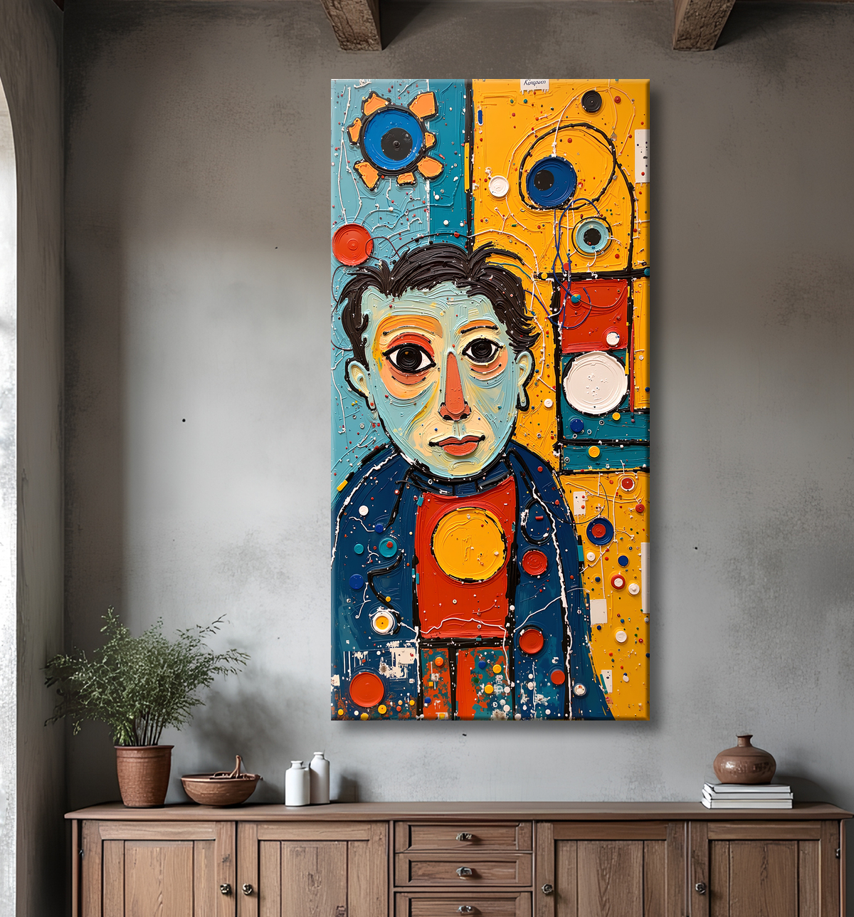 Tableau moderne : portrait inspiration cubiste avec decor