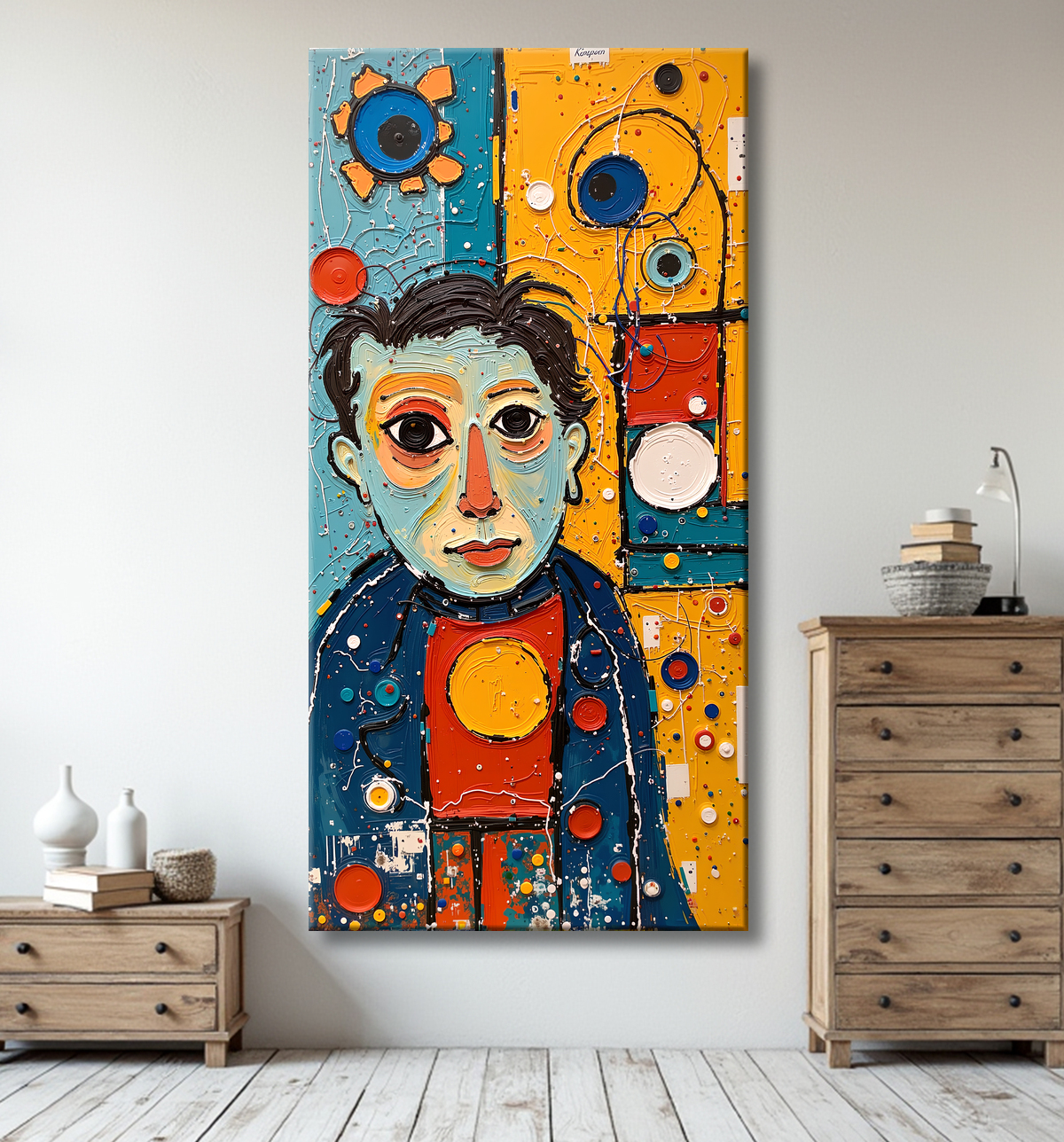 Tableau moderne : portrait inspiration cubiste avec decor