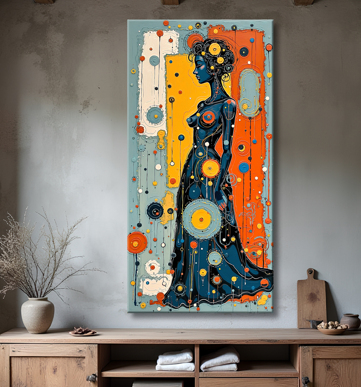 Tableau moderne : portrait inspiration cubiste avec decor