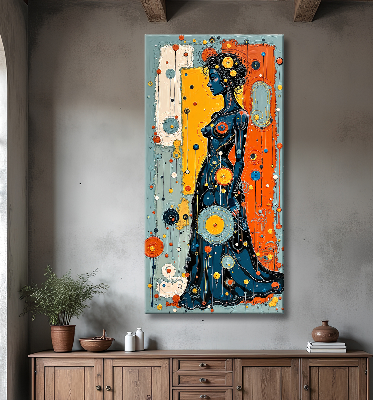 Tableau moderne : portrait inspiration cubiste avec decor