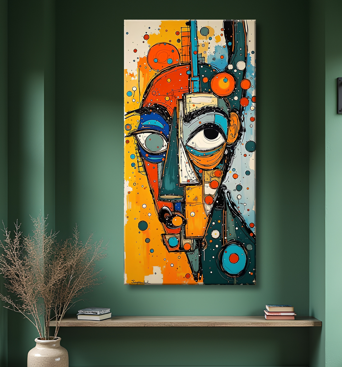 Tableau moderne : portrait inspiration cubiste avec decor