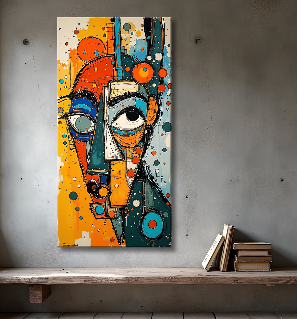 Tableau moderne : portrait inspiration cubiste avec decor