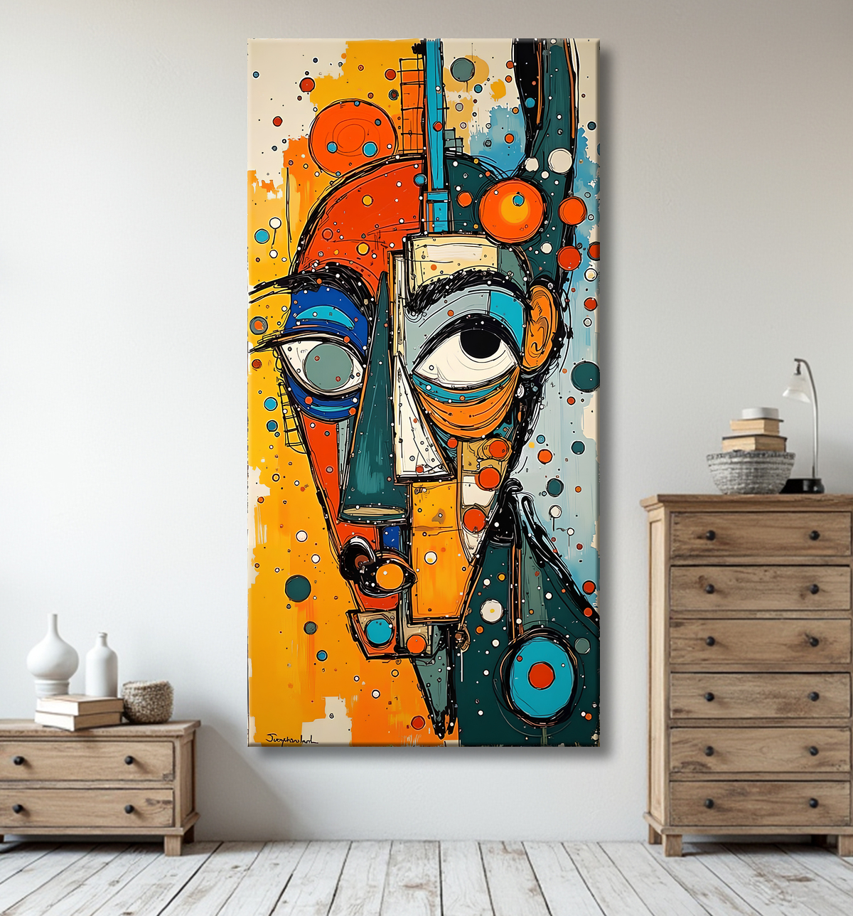 Tableau moderne : portrait inspiration cubiste avec decor