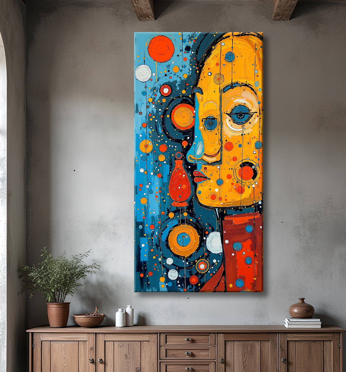 Tableau moderne : portrait inspiration cubiste avec decor