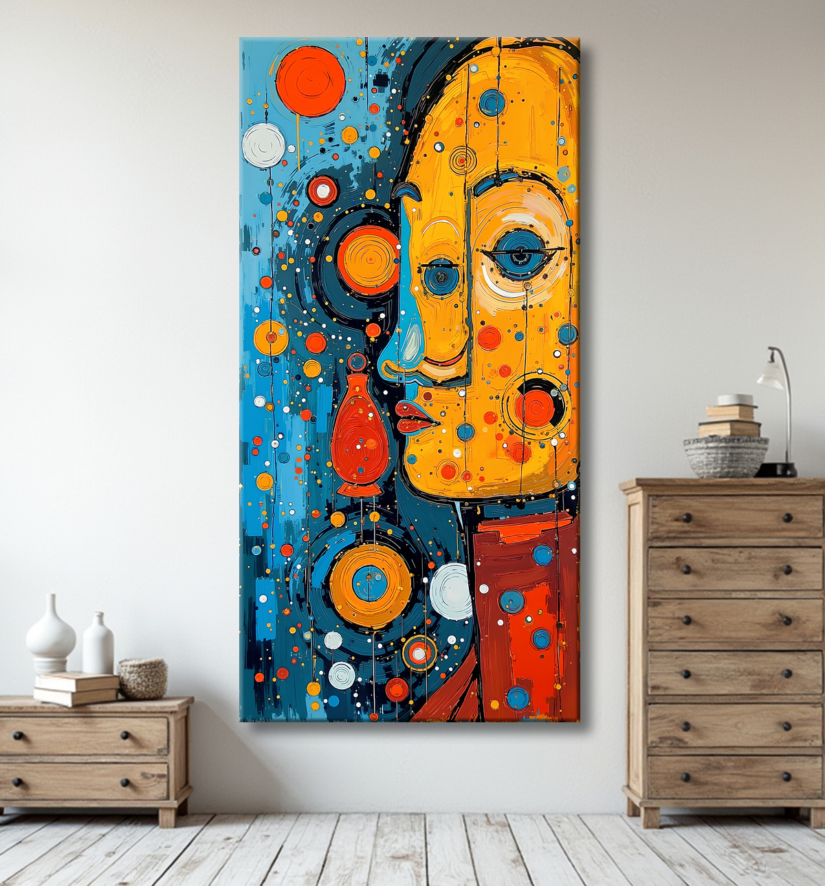 Tableau moderne : portrait inspiration cubiste avec decor