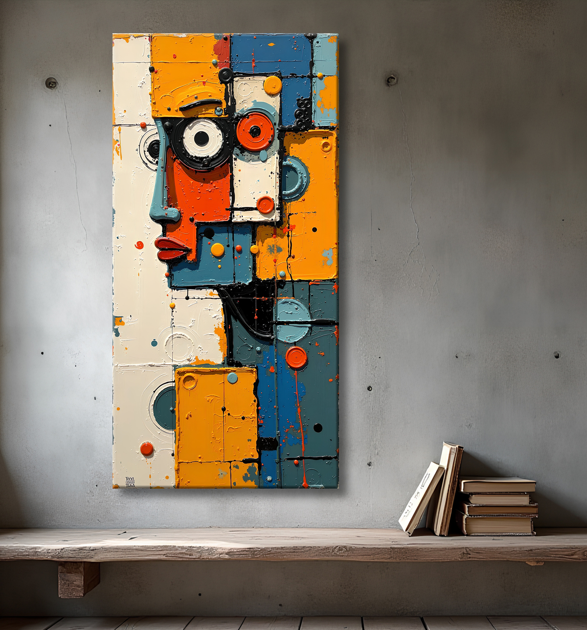 Tableau moderne : portrait inspiration cubiste avec decor
