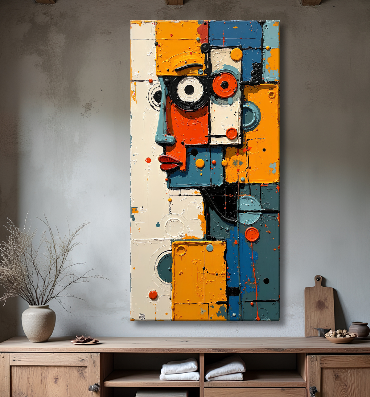 Tableau moderne : portrait inspiration cubiste avec decor
