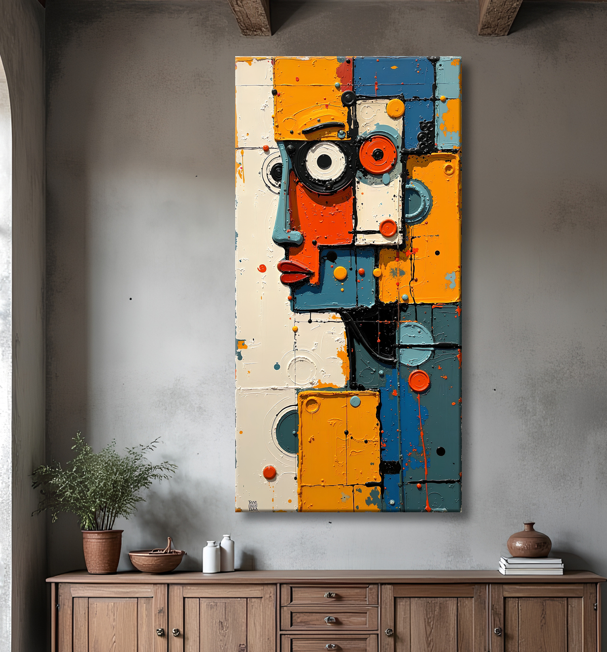 Tableau moderne : portrait inspiration cubiste avec decor