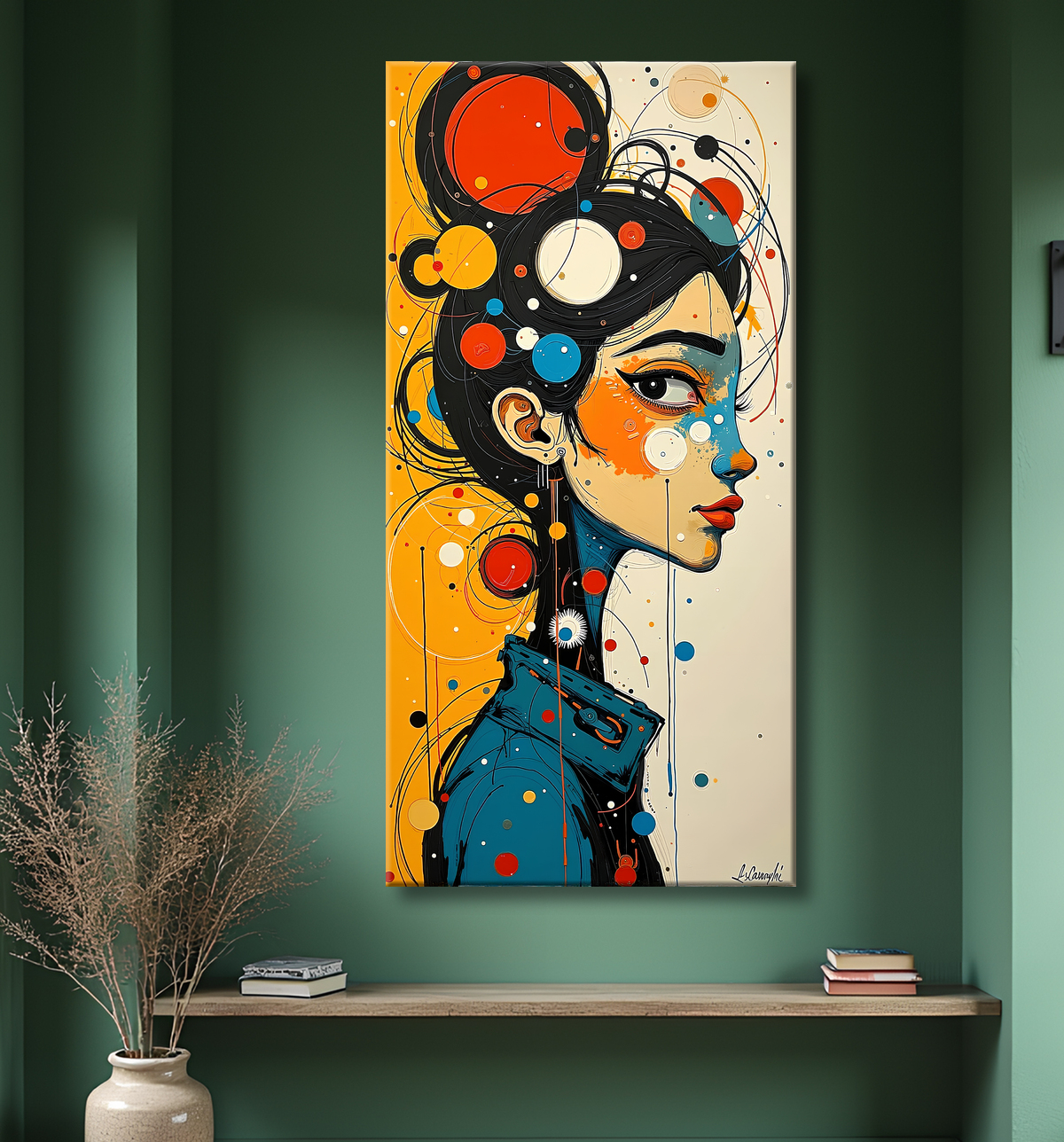 Tableau moderne : portrait inspiration cubiste avec decor