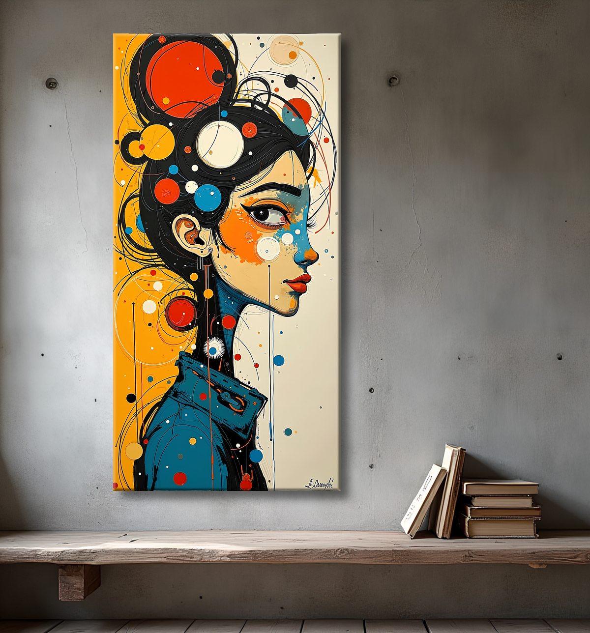 Tableau moderne : portrait inspiration cubiste avec decor