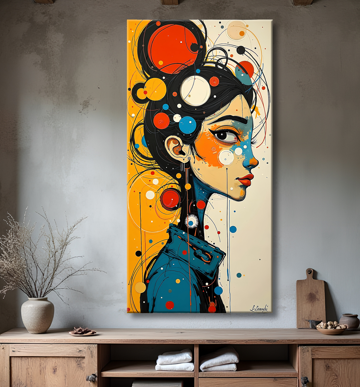 Tableau moderne : portrait inspiration cubiste avec decor
