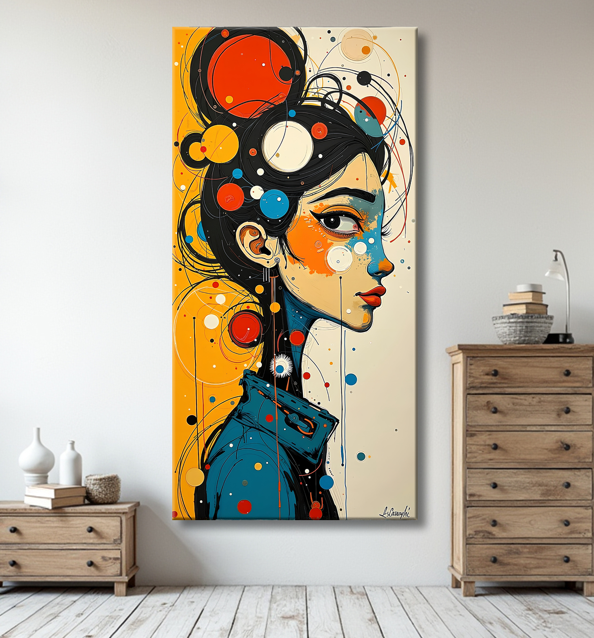 Tableau moderne : portrait inspiration cubiste avec decor