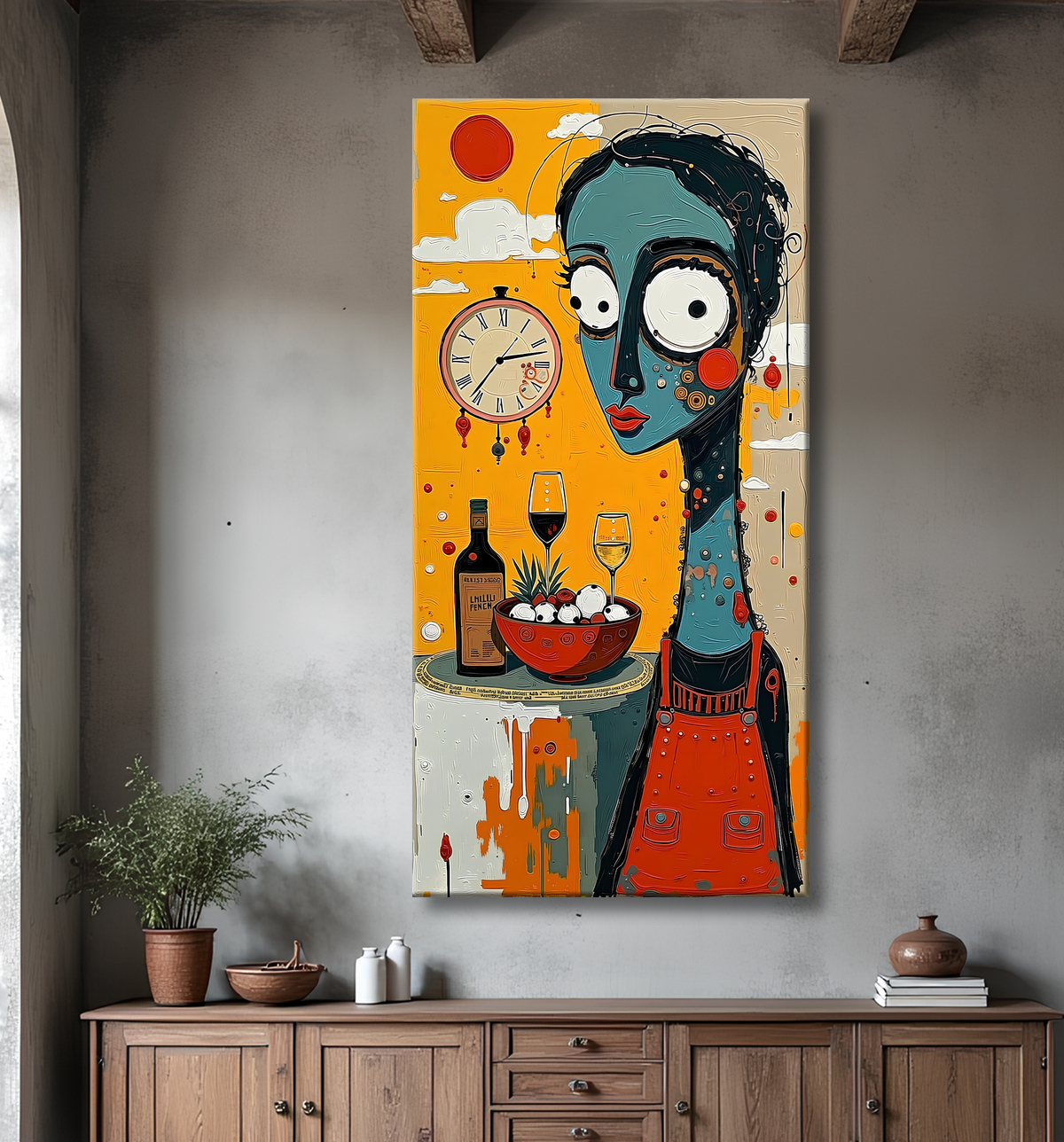 Tableau moderne : portrait inspiration cubiste avec decor