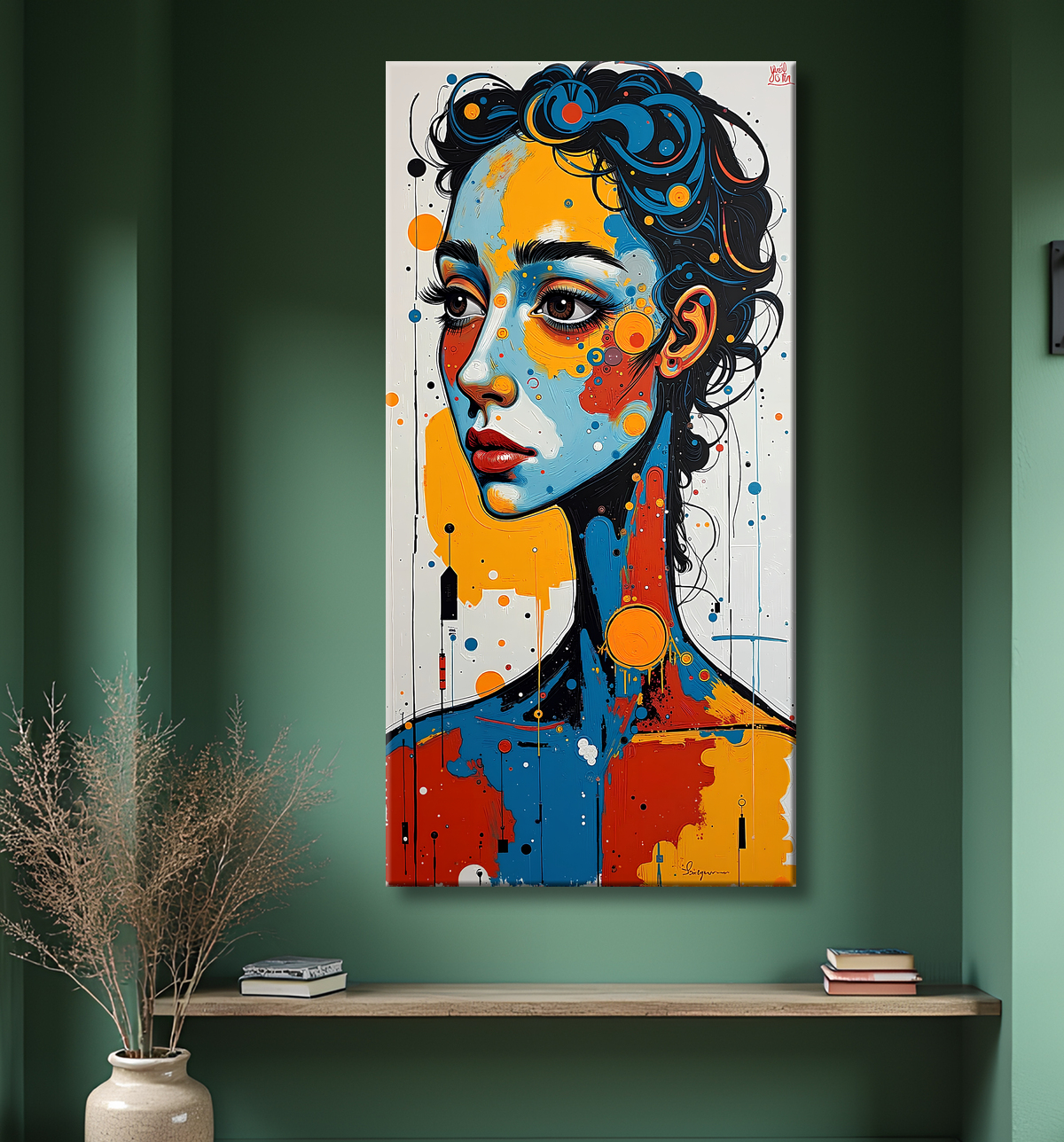 Tableau moderne : portrait inspiration cubiste avec decor