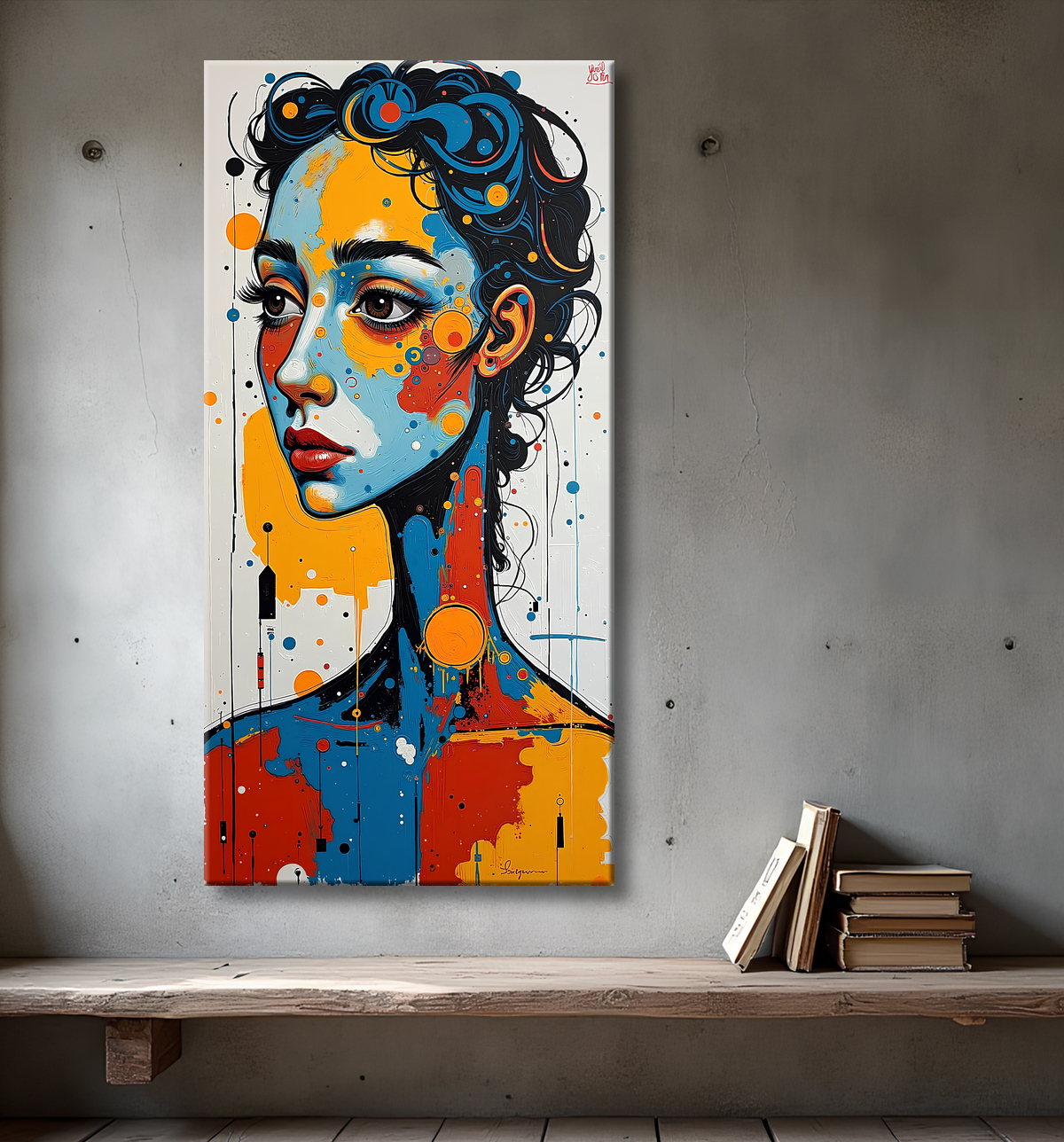 Tableau moderne : portrait inspiration cubiste avec decor