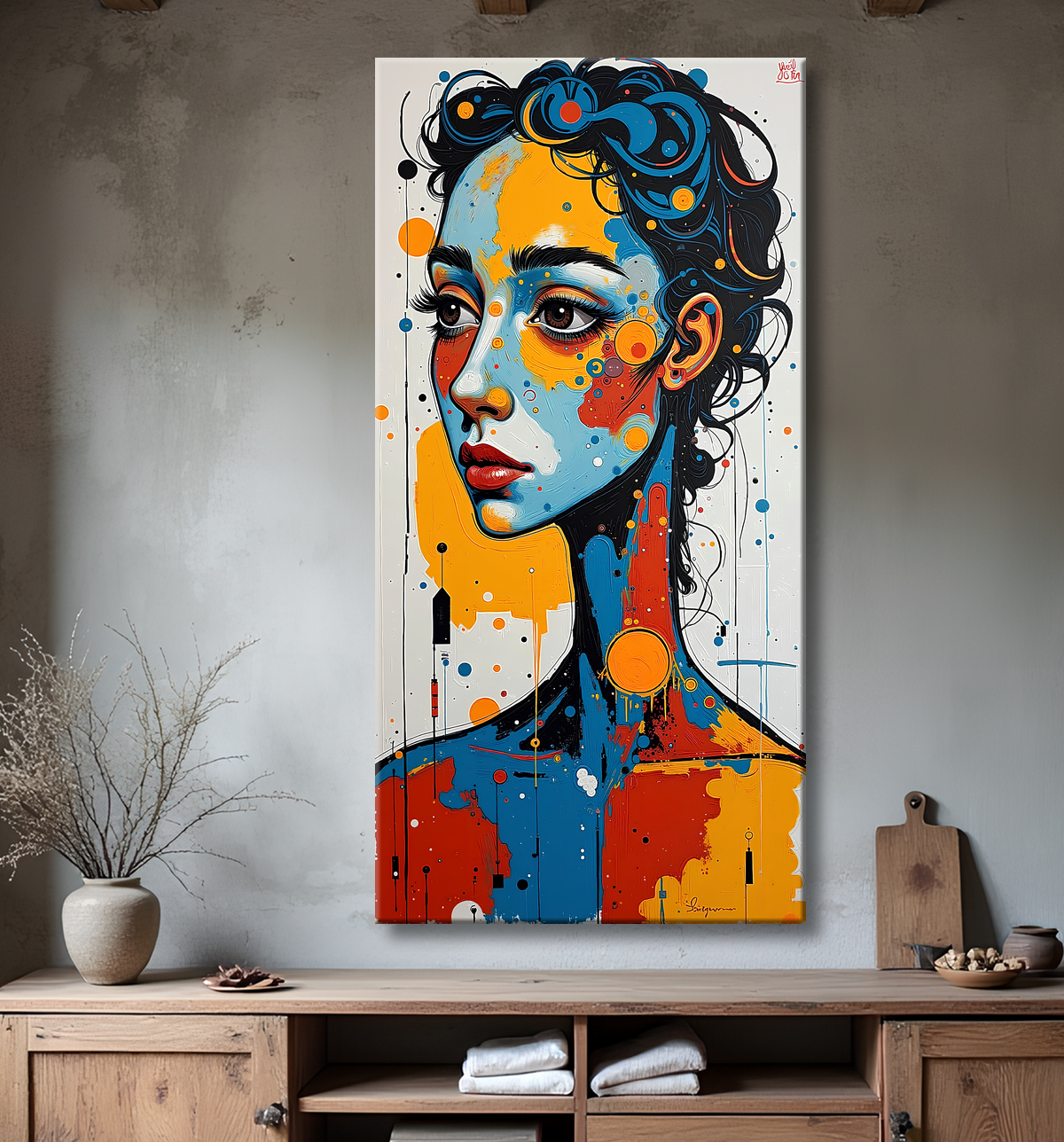 Tableau moderne : portrait inspiration cubiste avec decor
