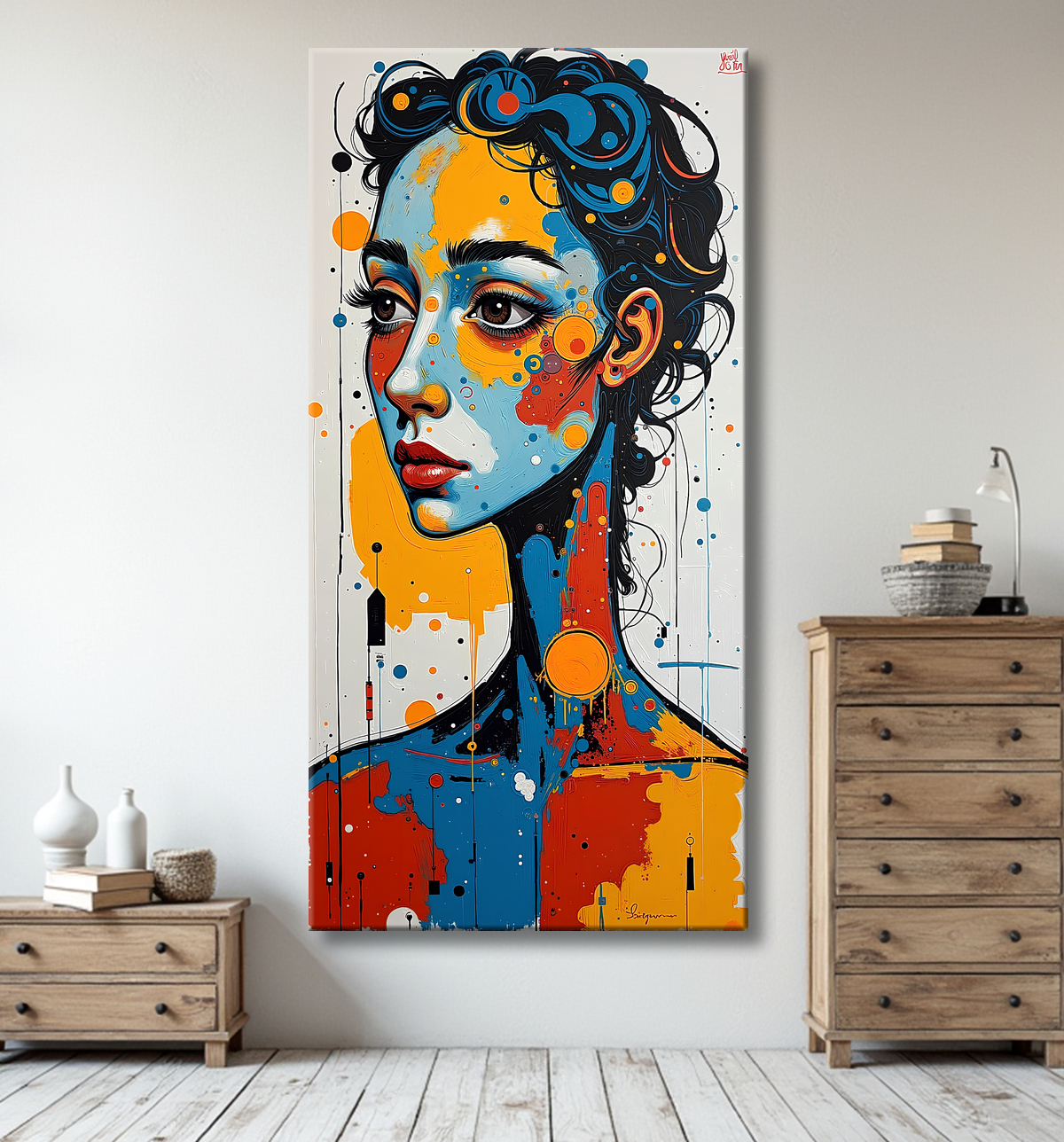 Tableau moderne : portrait inspiration cubiste avec decor