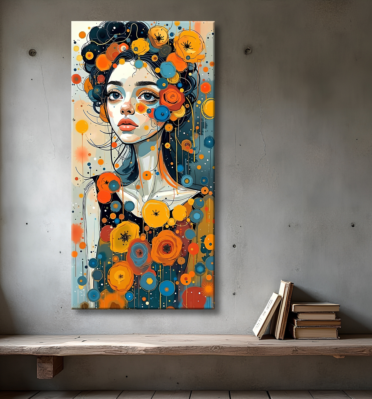 Tableau moderne : portrait inspiration cubiste avec decor