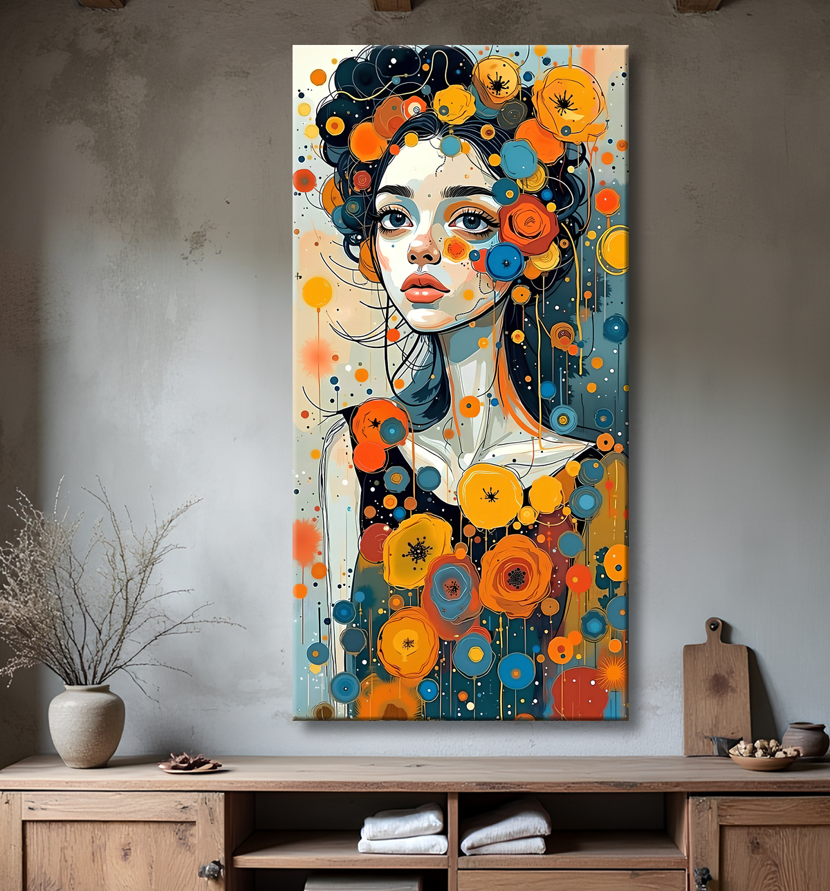 Tableau moderne : portrait inspiration cubiste avec decor