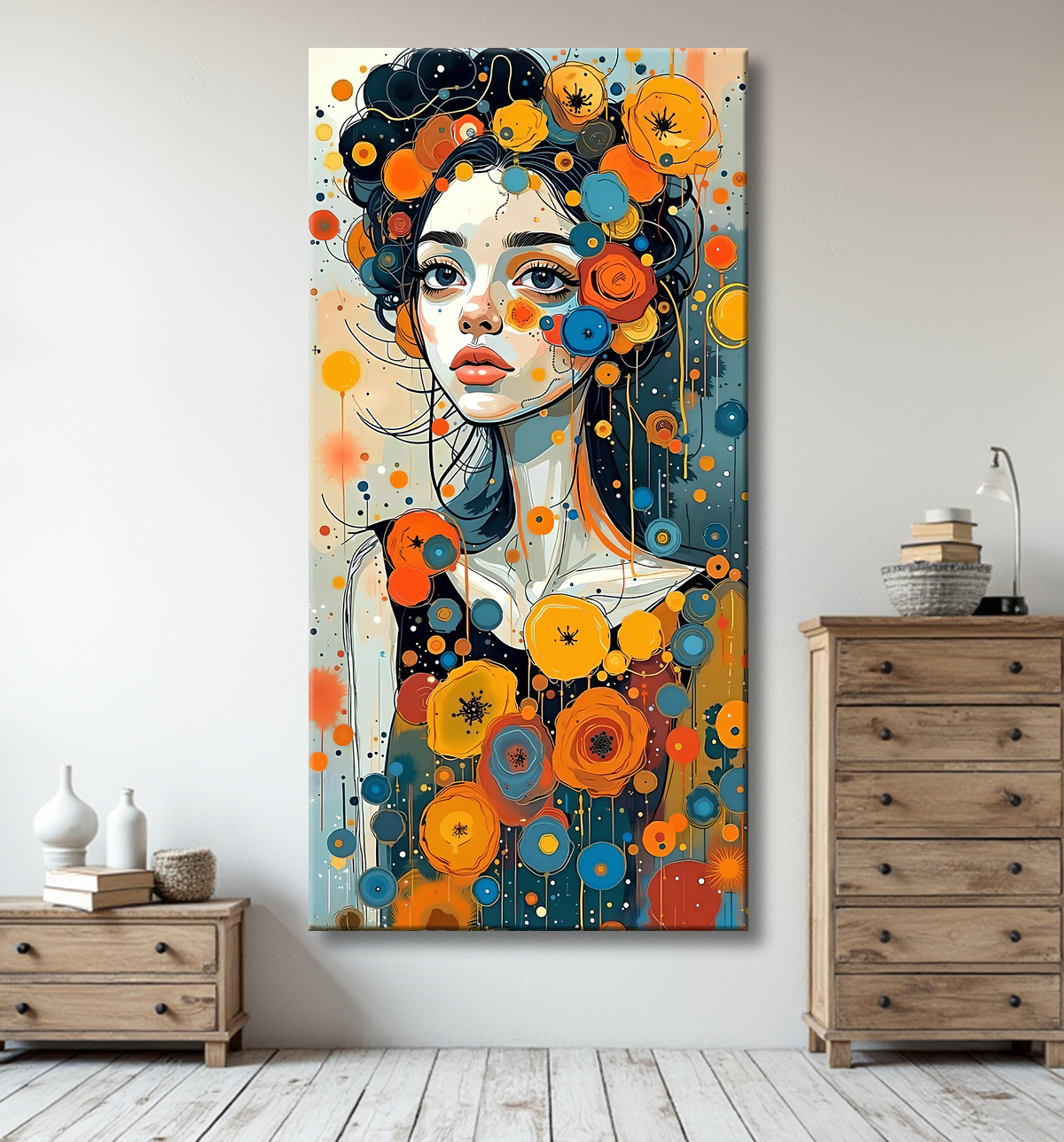 Tableau moderne : portrait inspiration cubiste avec decor
