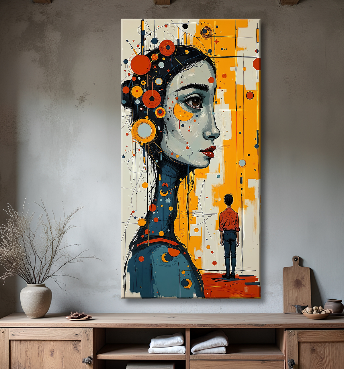 Tableau moderne : portrait inspiration cubiste avec decor