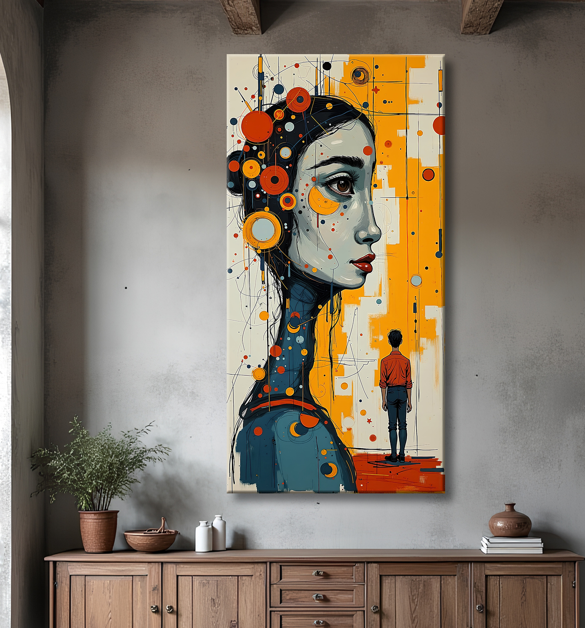Tableau moderne : portrait inspiration cubiste avec decor