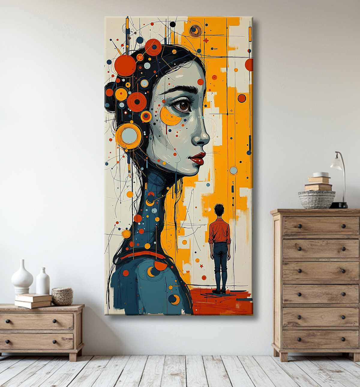 Tableau moderne : portrait inspiration cubiste avec decor