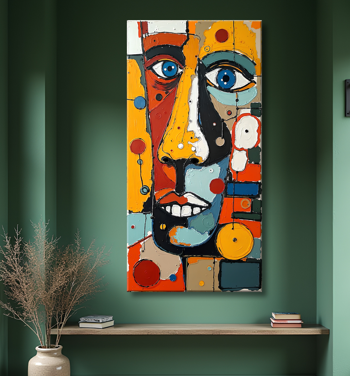 Tableau moderne : portrait inspiration cubiste avec decor