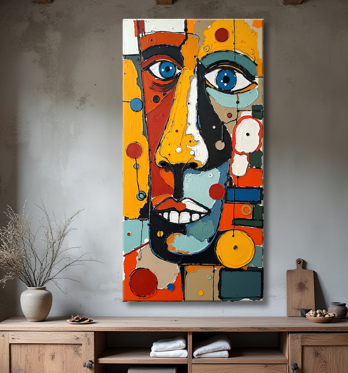 Tableau moderne : portrait inspiration cubiste avec decor