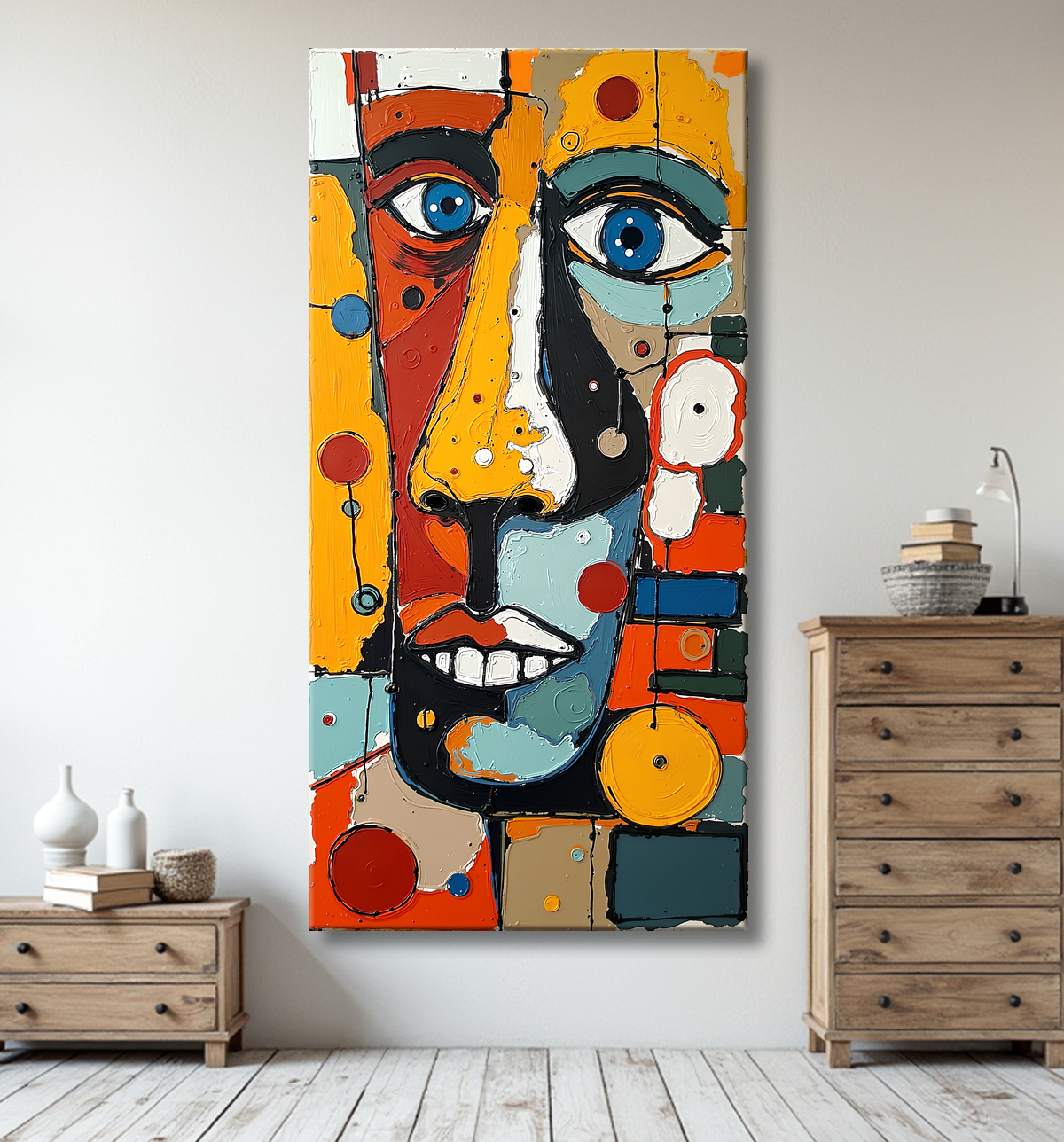 Tableau moderne : portrait inspiration cubiste avec decor
