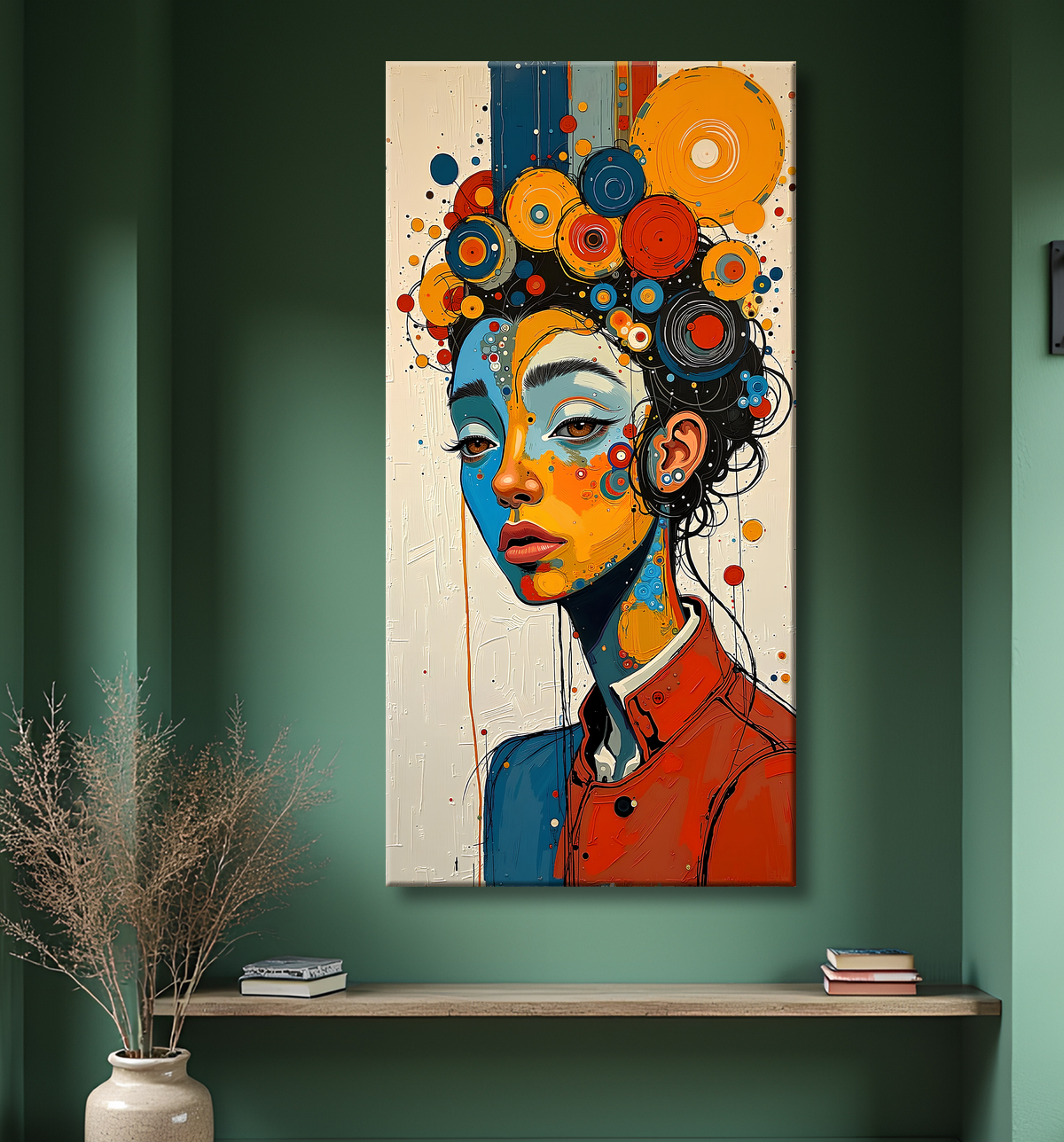 Tableau moderne : portrait inspiration cubiste avec decor