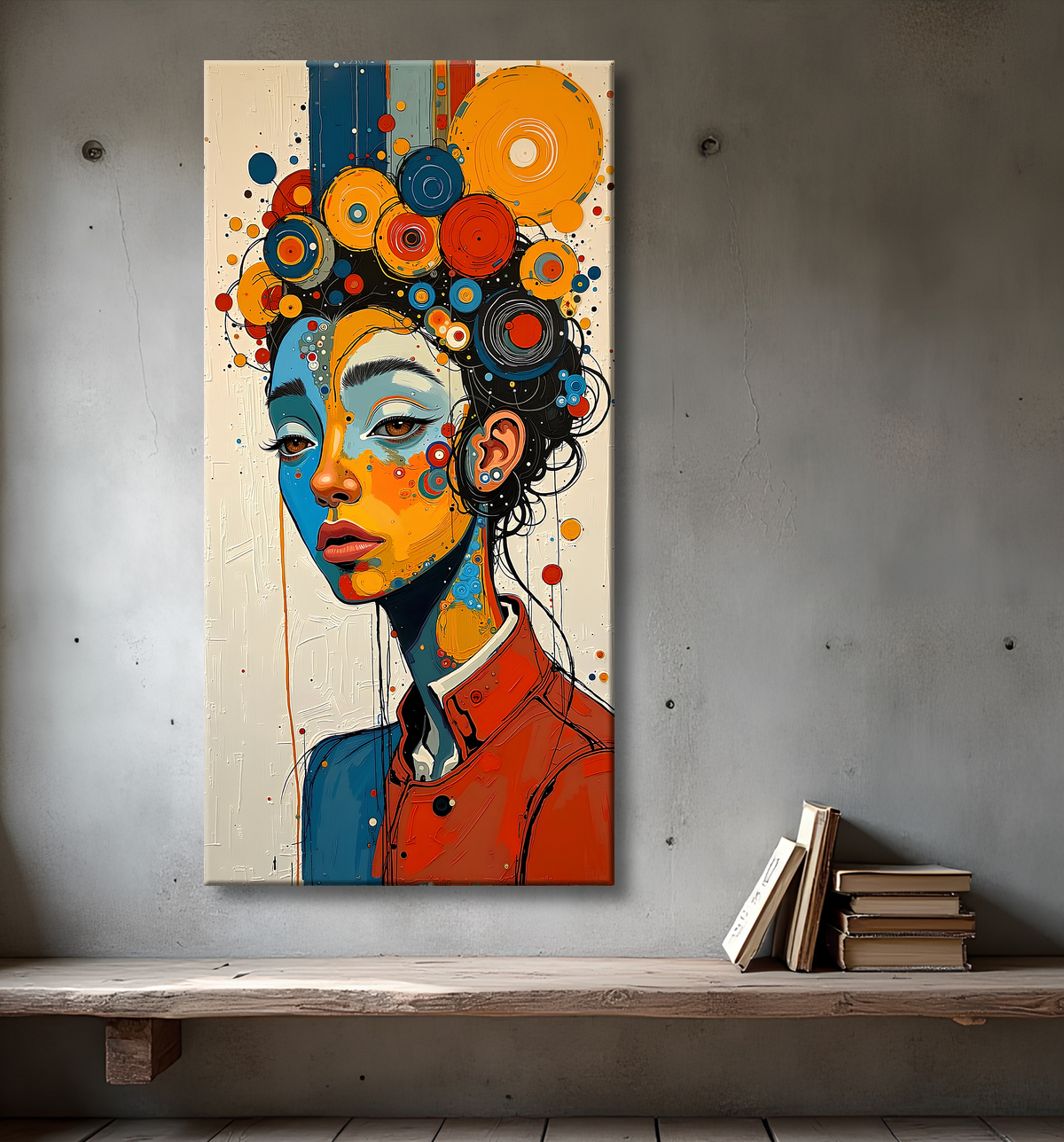 Tableau moderne : portrait inspiration cubiste avec decor