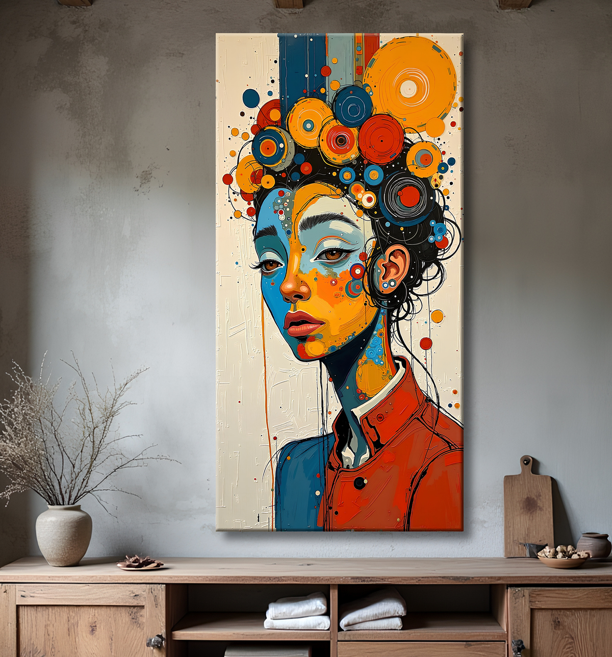 Tableau moderne : portrait inspiration cubiste avec decor