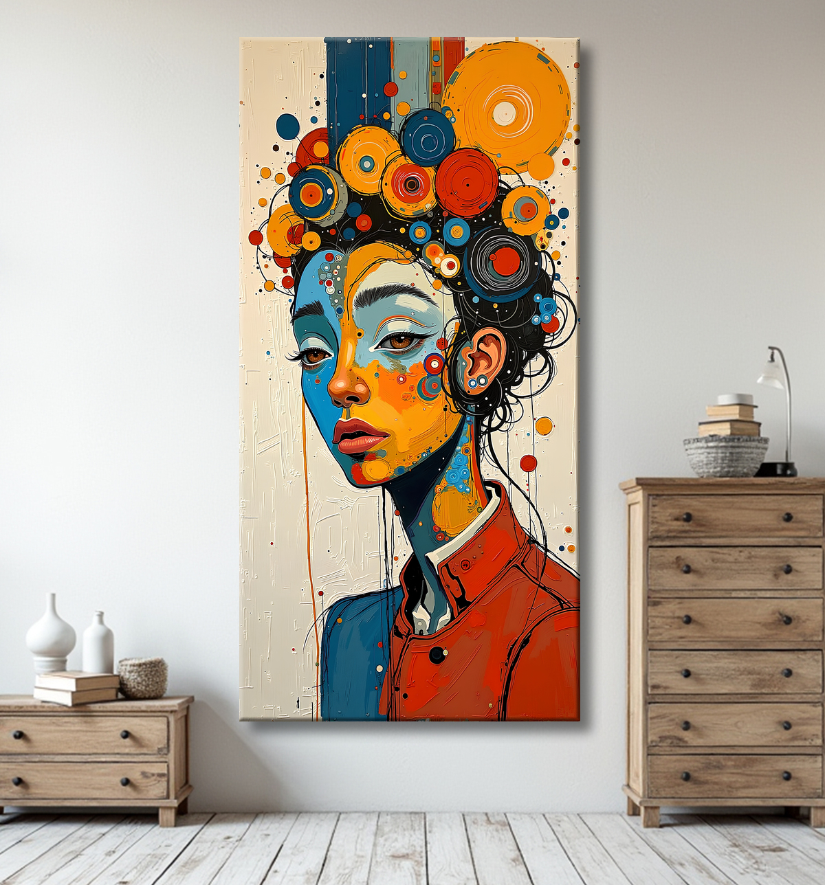 Tableau moderne : portrait inspiration cubiste avec decor
