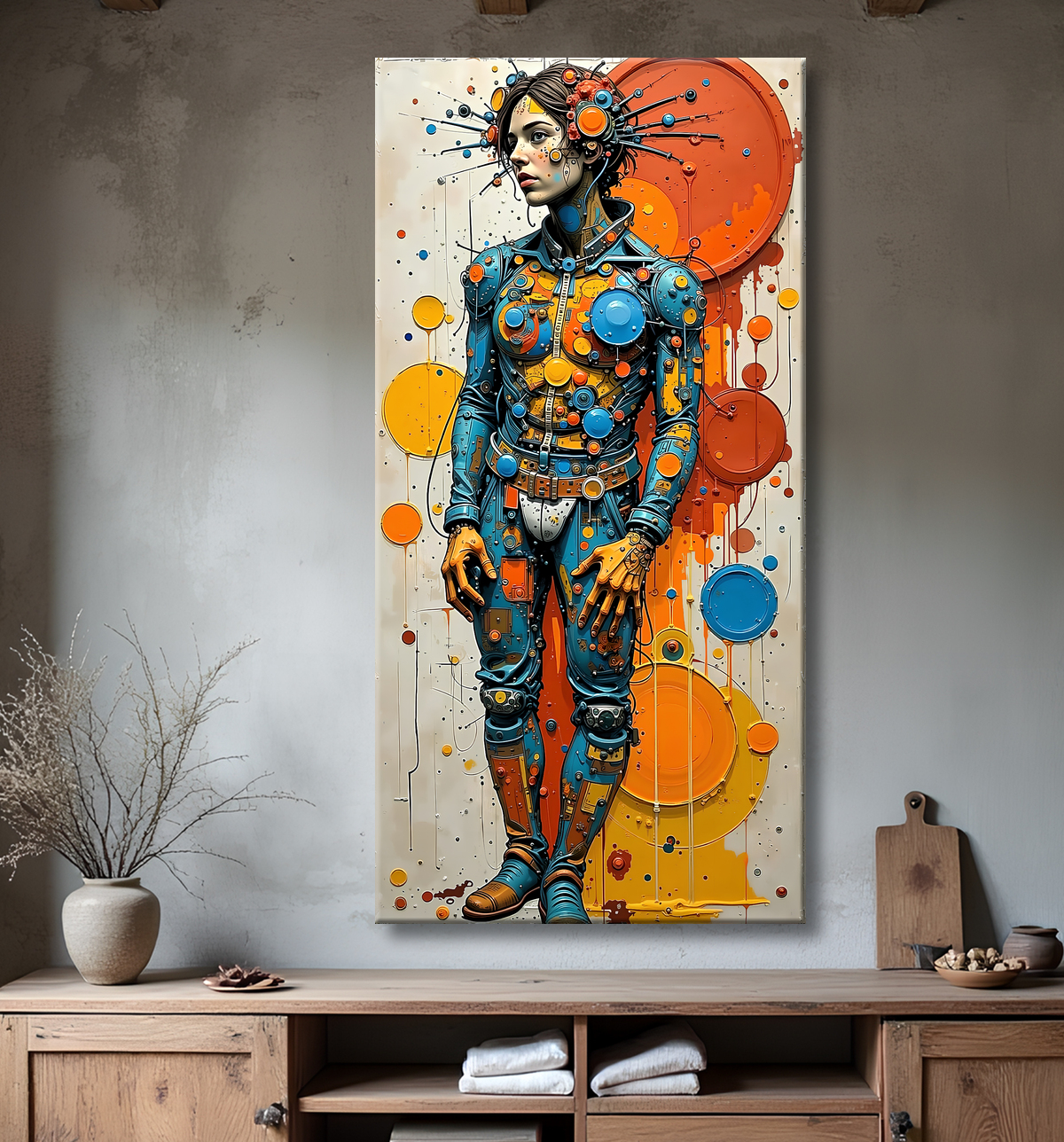 Tableau moderne : portrait inspiration cubiste avec decor