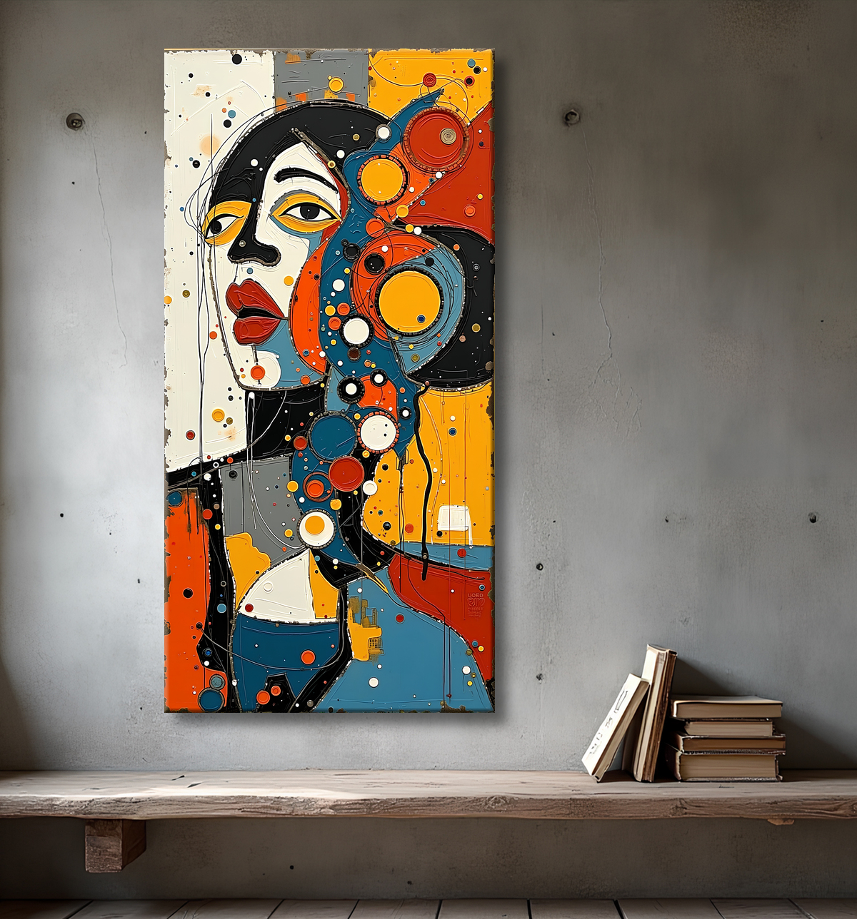 Tableau moderne : portrait inspiration cubiste avec decor